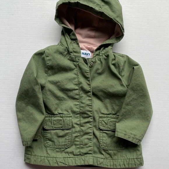 Old Navy Jacket Army Green and Pink Knit Jacket size 18-24 - Picture 1 of 4